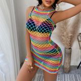 Colorful Net Night Dress Sexy Transparent Hollow Erotic Lingerie