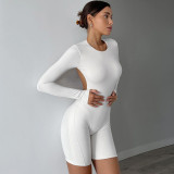 White Sexy Open Back Slim Fit Long Sleeve Rompers
