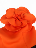 Contrast Color Sexy One Shoulder 3D Flower Party Midi Dress