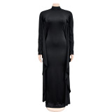 Solid Bat Style Long Sleeve Bodycon Maxi Dress