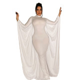 Solid Bat Style Long Sleeve Bodycon Maxi Dress