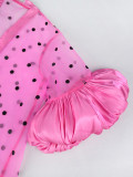 Pink Polka Dot Puff See-Through Chiffon Long Cardigan