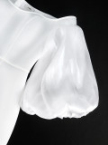 White Off Shoulder Sexy Balloon Sleeve Plus Size Midi Dress