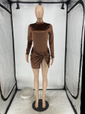 Metallic Bodysuit and Twisted Split Skirt 2PCS Set