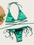 Sexy Lace-Up Green Bikini Set