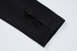 Black Contrast Slim Waist Long Sleeve Bodycon Maxi Dress