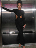 Black Cut Out Backless Long Sleeve Bodycon Maxi Dress