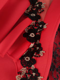 Elegant Lace Mesh Patchwork Ruffle Asymmetric Party Midi Dress