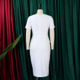 Solid Short Sleeve Fashion Slash Shoulder Peplum Dress
