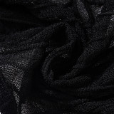 Black Mesh Ruffle Sleeveless Bodysuit Pantyhose Sexy 2PCS Set