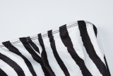 Fashion Zebra Print Sexy Backless Off Shoulder Slim Long Sleeve Midi Dress