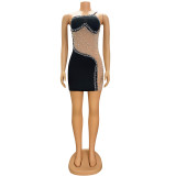 Sexy One Shoulder Tight Mesh Splicing Beaded Club Dress