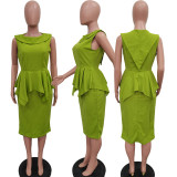 Solid Sleeveless Peplum Dress Office Dress for Women