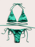 Sexy Lace-Up Green Bikini Set