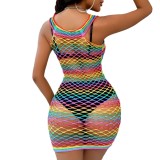 Colorful Net Night Dress Sexy Transparent Hollow Erotic Lingerie