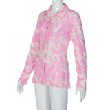 Printed Pink Button Up Mesh Slim Waist Fitted Shirt