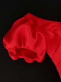 Red V-neck Asymmetric Slit Long Party Dress