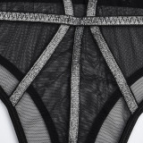 Sexy Lingerie Contrast Striped Mesh See Through Teddies Lingerie