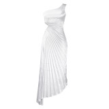 Pleated Cutout One Shoulder Maxi Dress