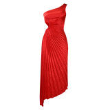 Pleated Cutout One Shoulder Maxi Dress