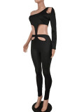Cutout Single Sleeve Black Tight Fit Sexy Jumpsuit