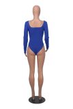 Sports Casual Ribbed Solid Square Neck Long Sleeve Tight Bodysuit