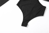 Sexy Black Cutout Round Neck Long Sleeve Slim Bodysuit