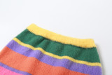 Sexy Knitting 2PCS Skirt Set Long Sleeve Striped Crop Top High Waist Bodycon Skirt