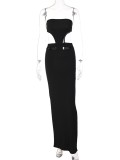 Cutout Black Strapless High Slit Maxi Dress