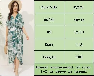 Plus Size Boho Print Tie Waist Casual Dress