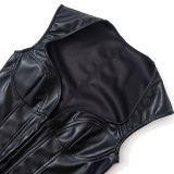 Sexy Black PU Leather Sleeveless Club Top