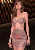 Sexy Shiny Cut Out Slim Bodycon Party Dress for Women
