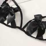 Black Bowknot Cutout Bra and T-string Sexy Lingerie Set