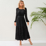 Lace Patchwork See-Through Long Sleeve Maxi Dress