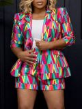 Chic Print Blazer + Shorts Trendy Two Piece Set