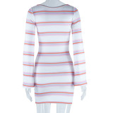 Off Shoulder Striped Bell Bottom Long Sleeve Casual Dress