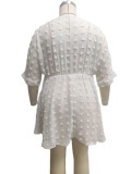 Plus Size White Jacquard V-Neck Beach Cover Up Dress
