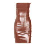 Sexy Strapless PU Leather Bodycon Dress