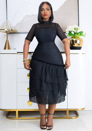 Black Short Sleeve Layered Dress