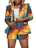 Chic Print Blazer + Shorts Trendy Two Piece Set