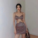 Sexy Shiny Cut Out Slim Bodycon Party Dress for Women