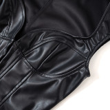 Sexy Black PU Leather Sleeveless Club Top