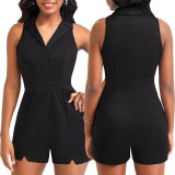 Sexy Stylish Solid Button Sleeveless Blazer Rompers