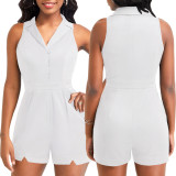 Sexy Stylish Solid Button Sleeveless Blazer Rompers