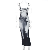 Fashion Print Slit Back Cami Long Dress