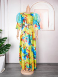 African Style Plus Size Printed 3/4 Sleeve Maxi Dress