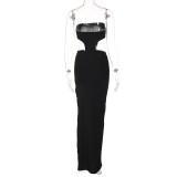 Cutout Black Strapless High Slit Maxi Dress