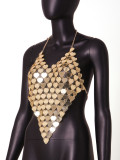 Sexy Gold Halter Backless Heart Acrylic Party Top