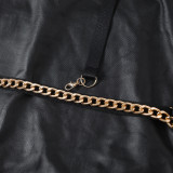 Black PU Leather Metal Chain Corset Bodysuit Lingerie