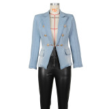 Stylish Denim Blazer Button Jacket